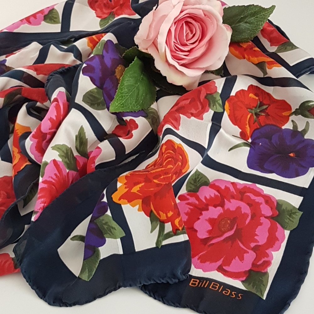 Vintage Bill Blass Floral Silk Scarf 52 x 13 inch